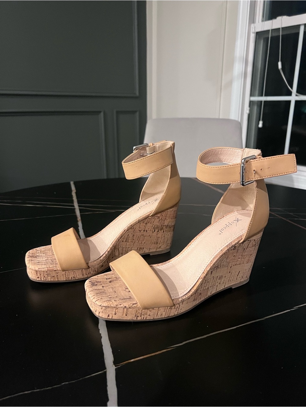 Xappeal Tan Cork Wedge Sandals with Ankle Strap